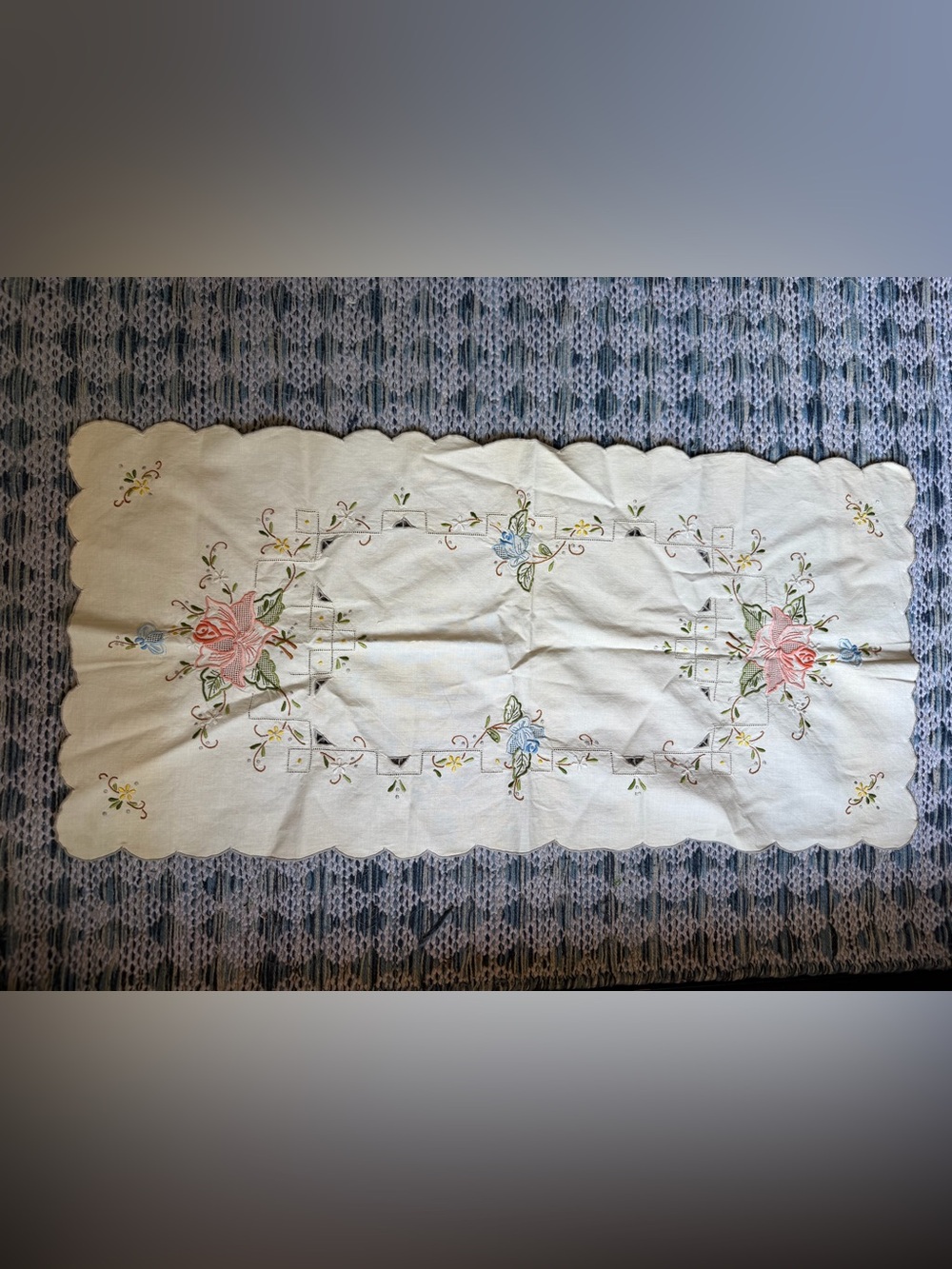 Vintage Dresser Topper Runner Floral Design